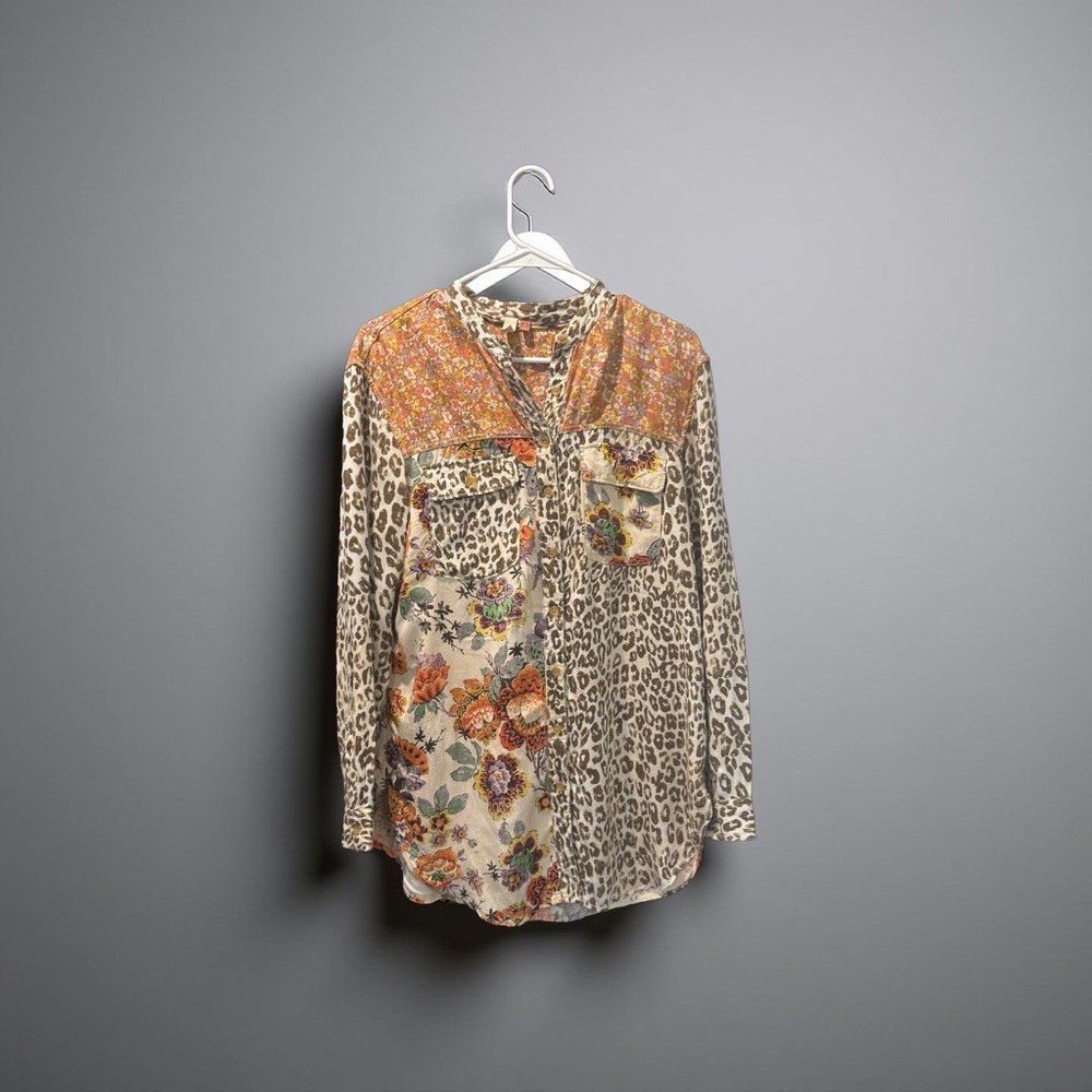 Pilcro  Anthropologie Floral and Leopard Print Blouse